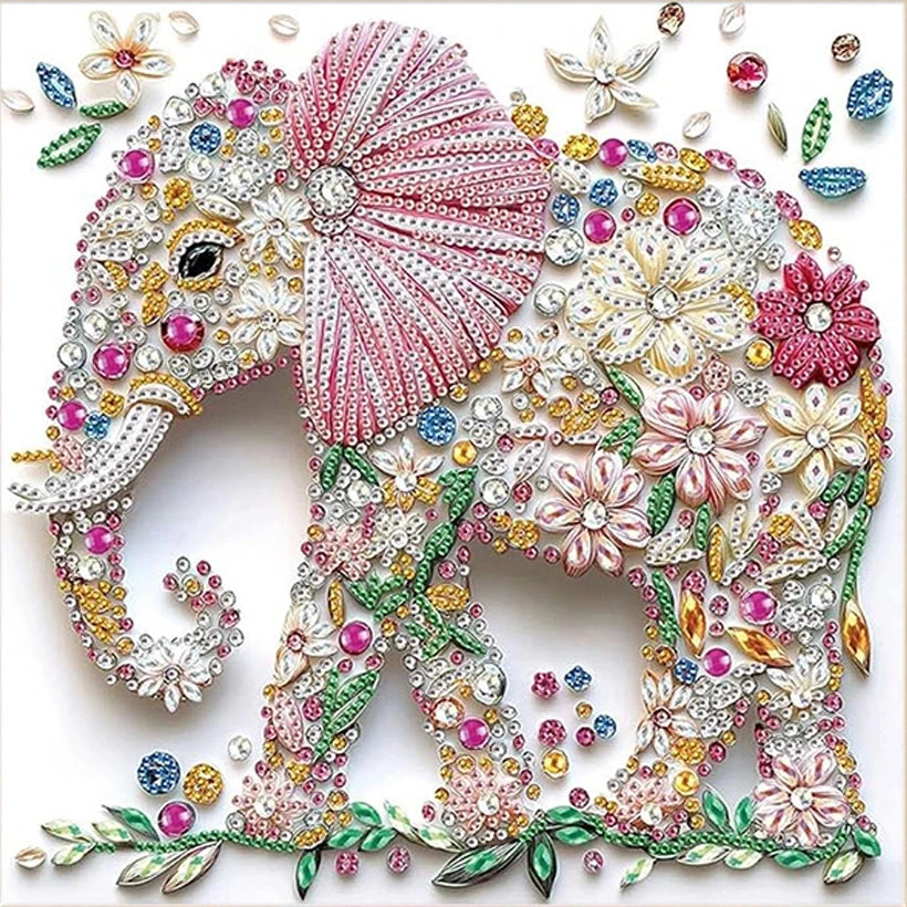 Enchanting Elephant and Flower Diamond Painting Kit
