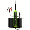 A green automotive circuit tester with a probe and cable is shown next to a pair of pliers.