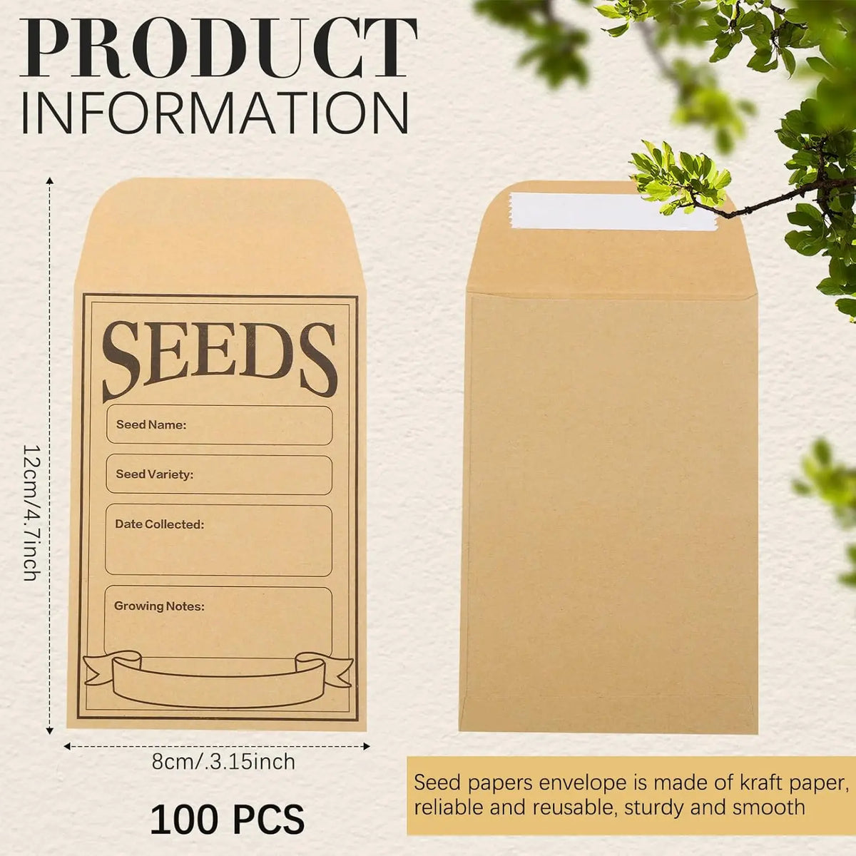 Resealable Seed Saving Envelopes for Organized Gardening (Pack of 100)