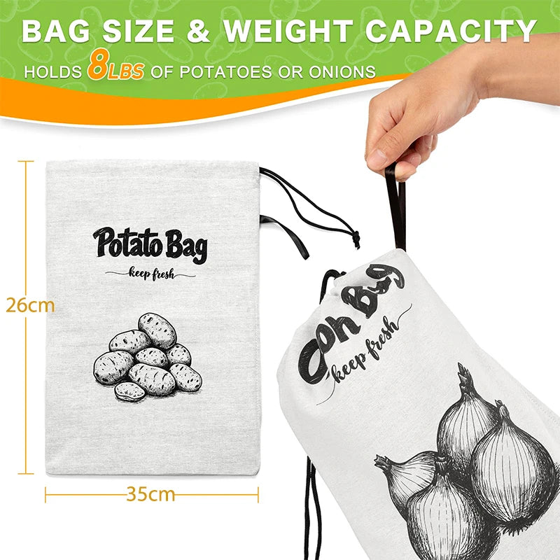 Large Drawstring Canvas Storage Bags with Side Zipper for Vegetables and Fruits