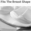 Close-up of a white foldable mesh laundry bag designed to fit the breast shape.
