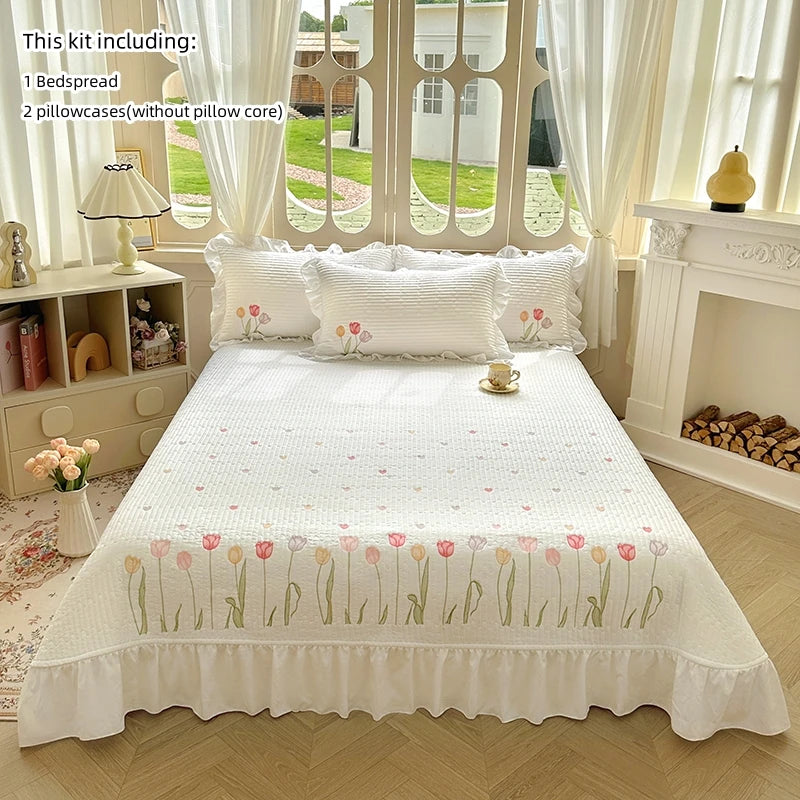 Embroidered Tulip Coverlet Set with Pillow Shams