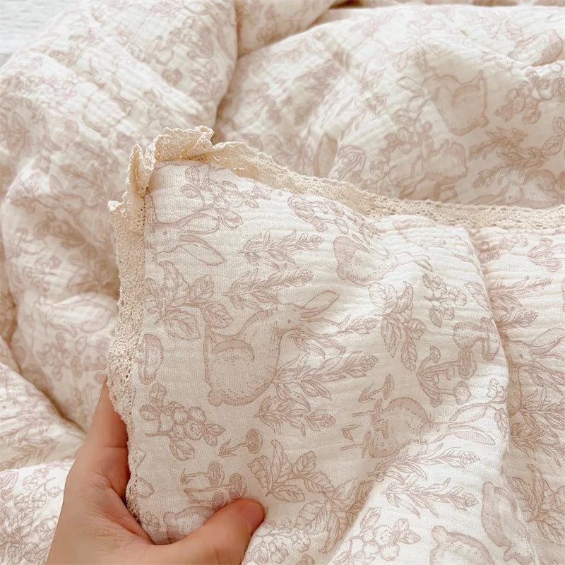 Vintage Floral Cotton Muslin Baby Quilt