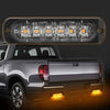 LED strobe side marker lights installed on the rear of a silver pickup truck.