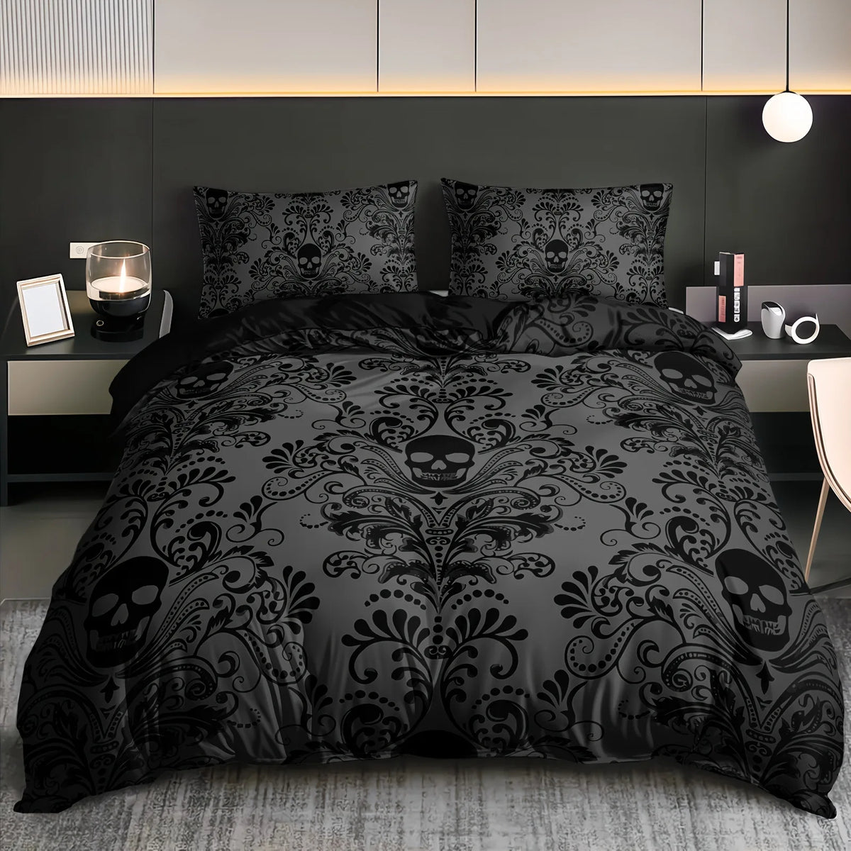 Gothic Skull & Damask Comforter Cover Set