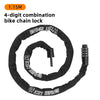 Black 4-digit combination bike chain lock with two keys