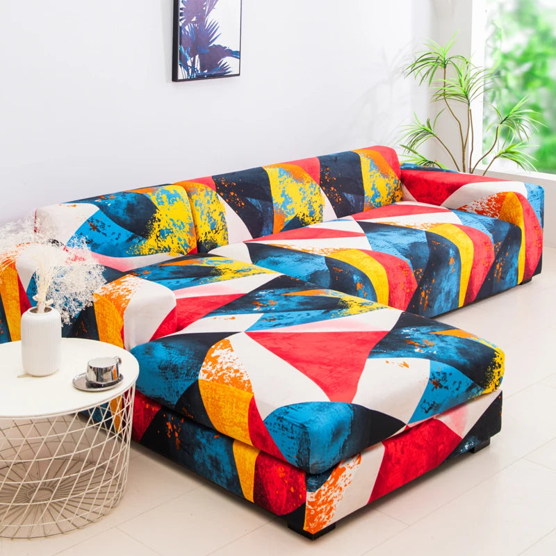 Printed L-Shape Sofa Cover with Elastic Edge