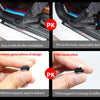 Images showing the installation and deformation resistance of a double-layer self-adhesive car door seal strip.