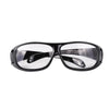 A pair of black ergonomic reading magnifying glasses with wide lenses.