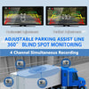A 4-channel parking assist line system with multiple cameras mounted on a vehicle for blind spot monitoring.