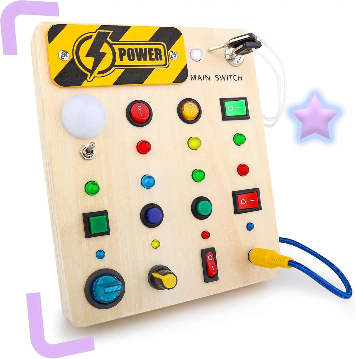 Table de radio en bois avec interrupteur et boutons colorés pour tout-petits