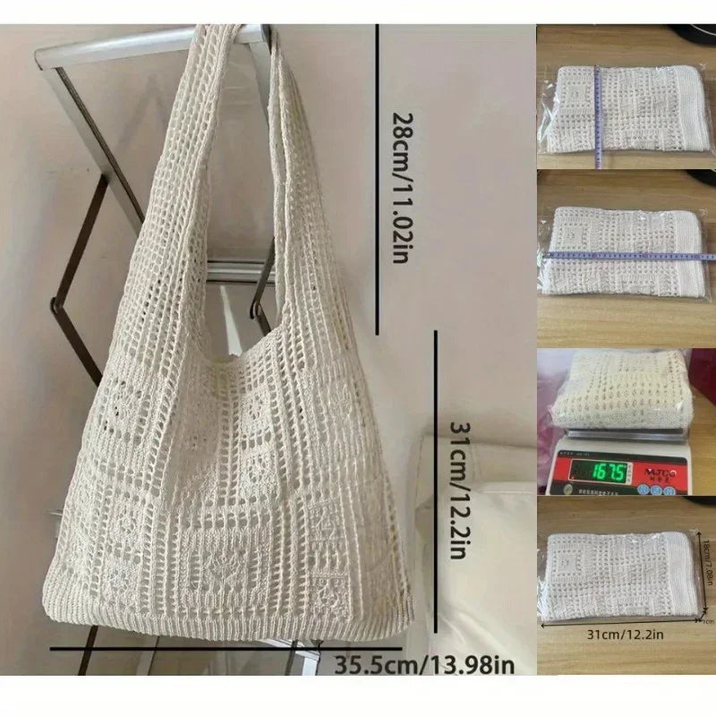 Handwoven Knit Shoulder Bag with Open-Weave Design