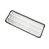 A rectangular white microfiber mop pad replacement head with black trim.