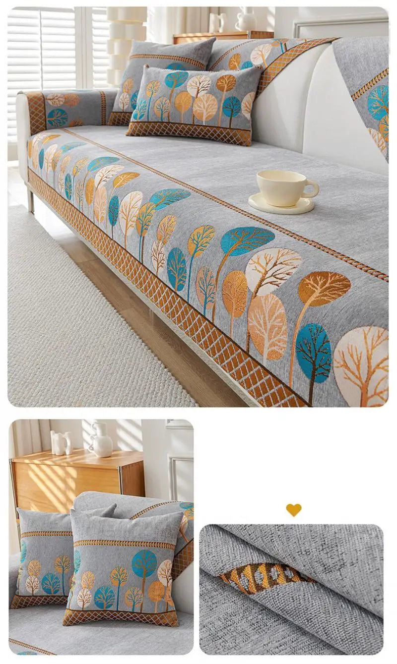 Chenille Jacquard Sofa Cover with Anti-Slip Backing