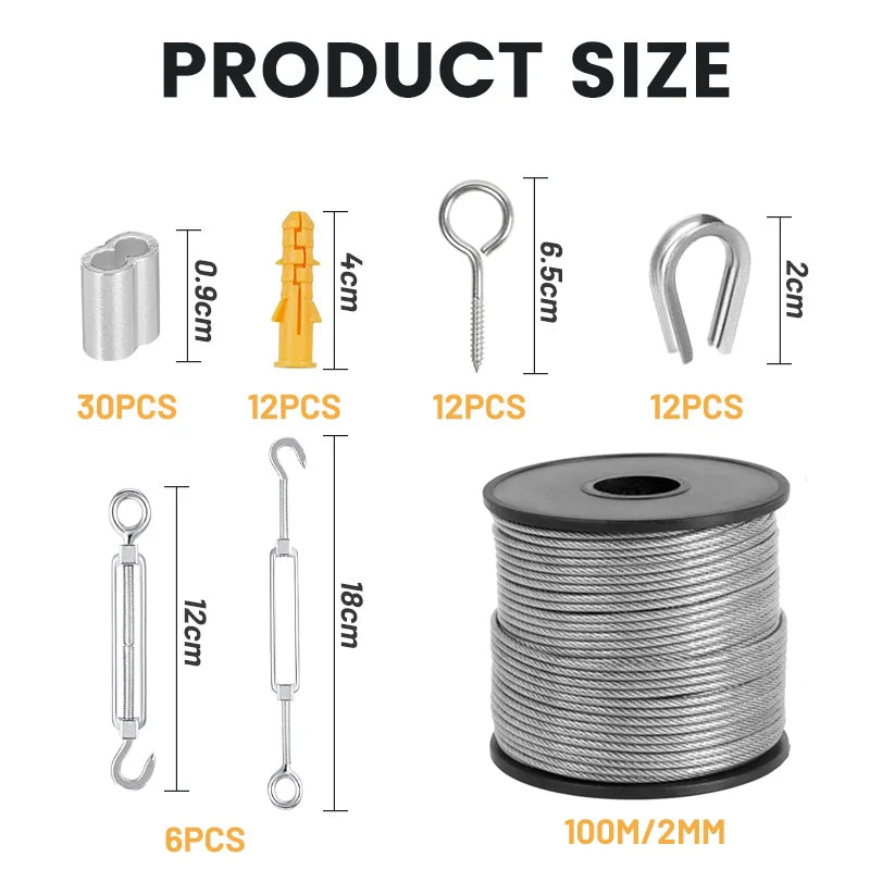 Pvc-Coated Steel Wire Rope Clothesline Kit with Hardware