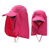 A bright pink UPF 50+ breathable wide brim sun hat shown in a folded and unfolded state.