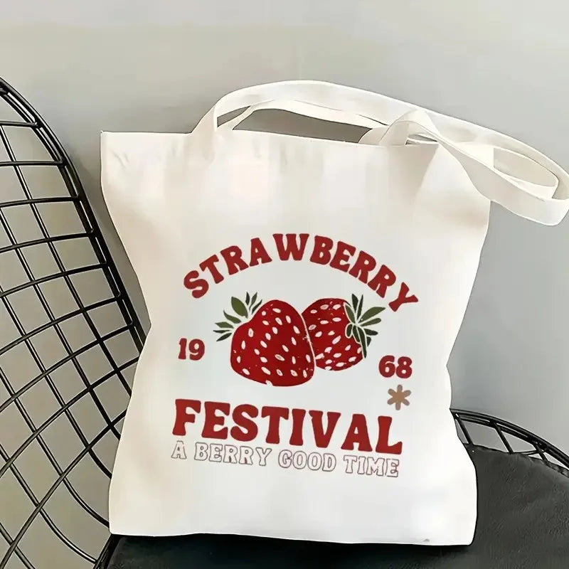 Bolso de Lona con Estampado de Fresa