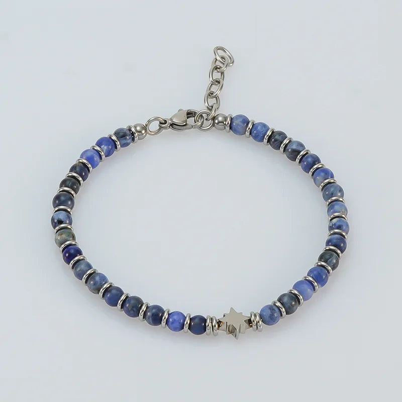 Natural Stone & Stainless Steel Beaded Bracelet
