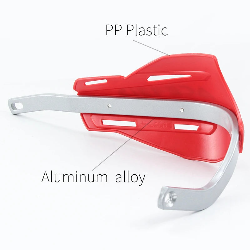 Red and silver aluminum motorcycle handguards for handlebar protection