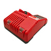 Red Milwaukee 14.4V/18V Li-ion battery charger device.