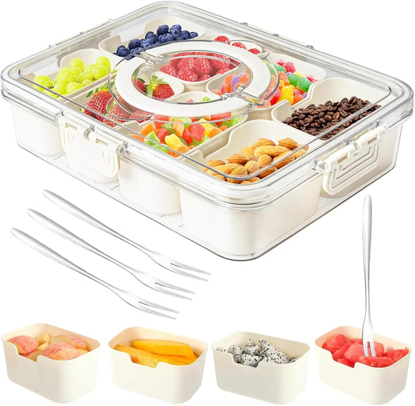 8-Compartment Portable Snack Box with Lid and Handle