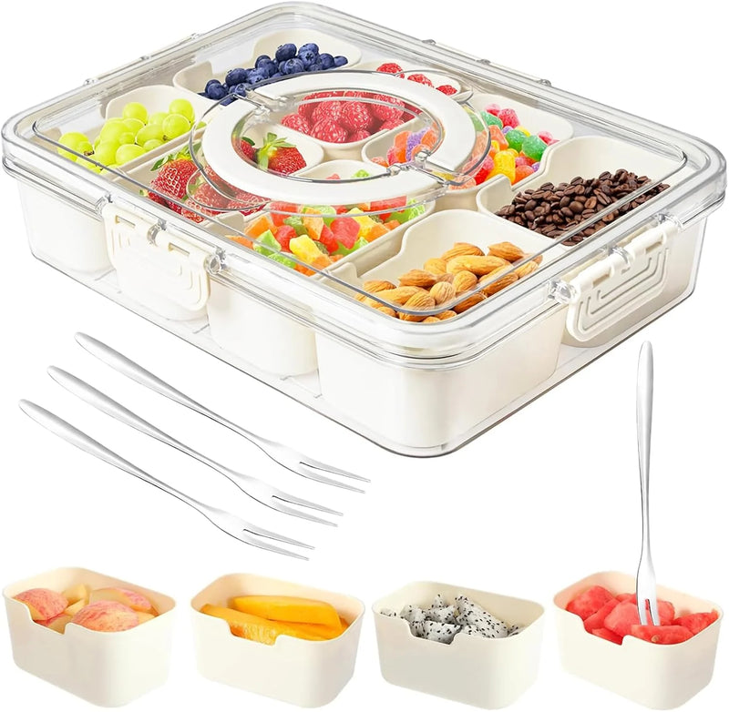 8-Compartment Portable Snack Box with Lid and Handle