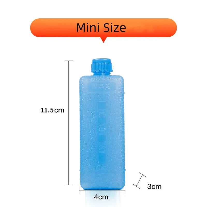 A small blue reusable leak-proof ice pack with dimensions 11.5cm high and 3cm wide.