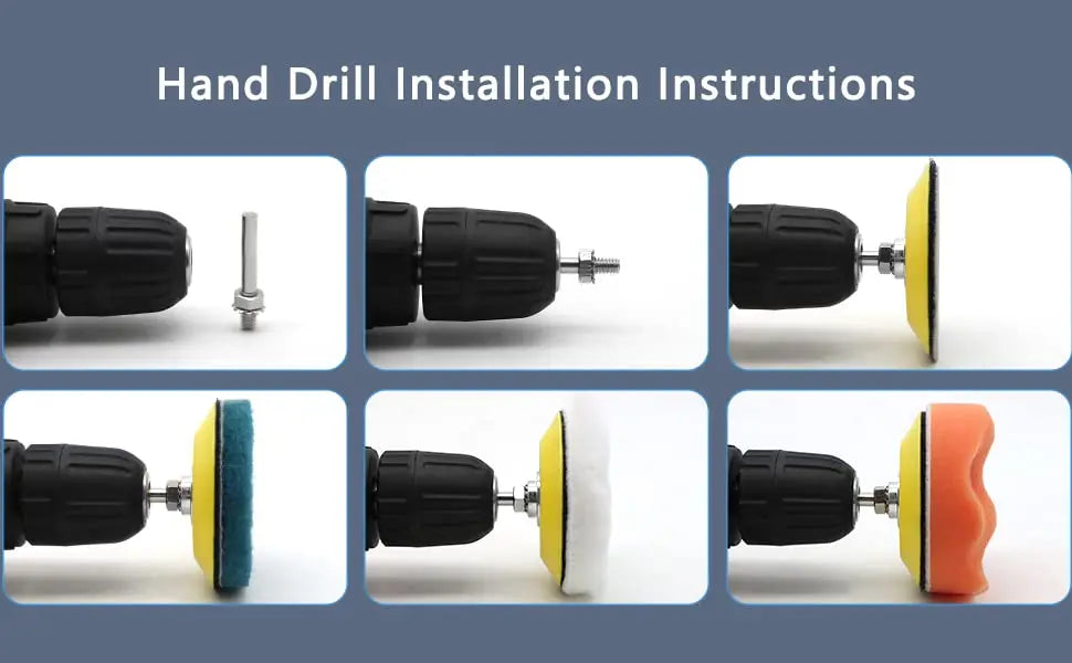 Instructions for hand drill installation showing various components and assembly steps.