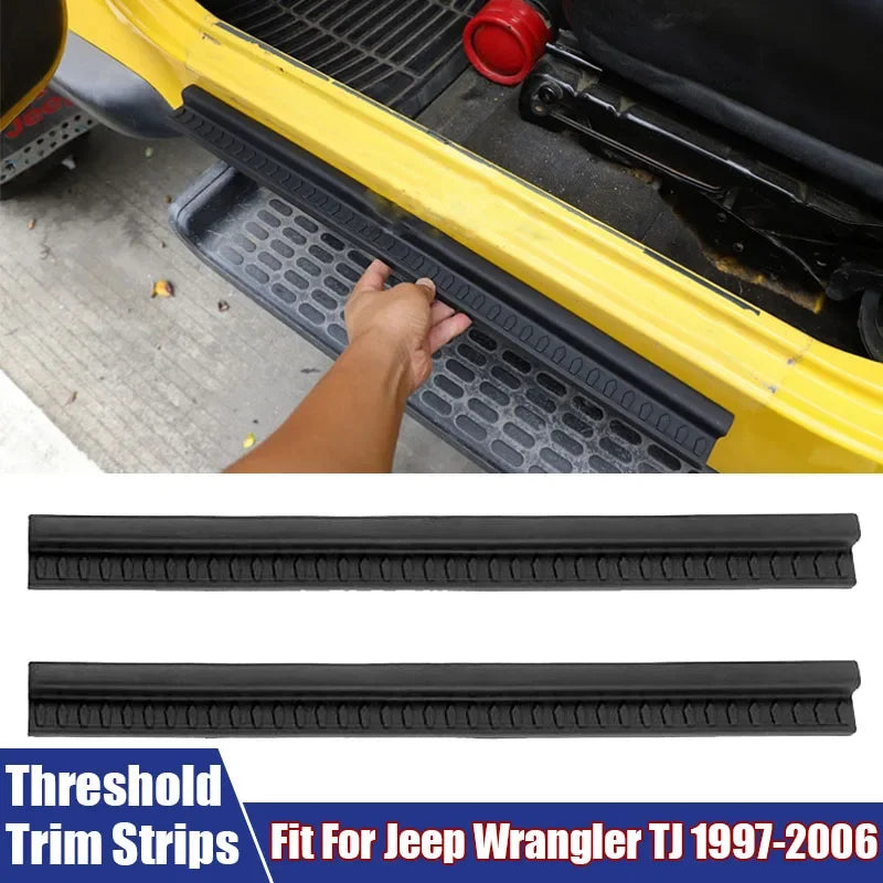 Black rubber threshold trim strips for Jeep Wrangler TJ 1997-2006