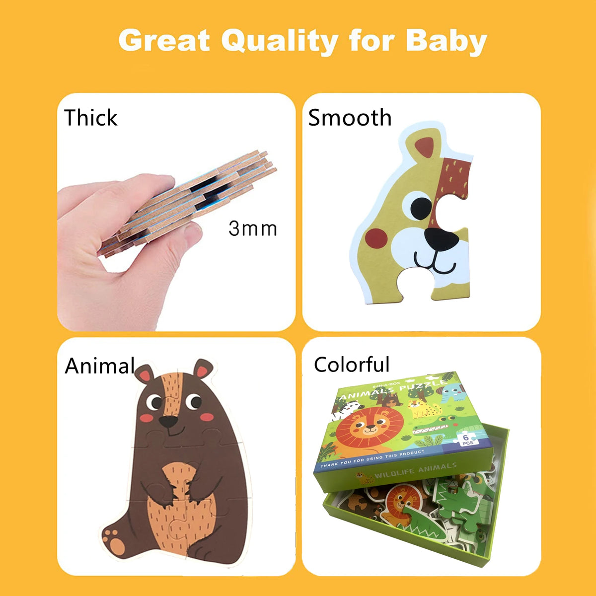 Wooden Animal Jigsaw Puzzles for Toddlers – Set of 6