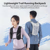 A woman wearing a light purple shirt and black hydration vest is shown alongside a man wearing a similar vest, outdoors.