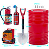 A set of 1/10 scale RC crawler decoration featuring a red fire extinguisher, an oil drum, and a shovel.