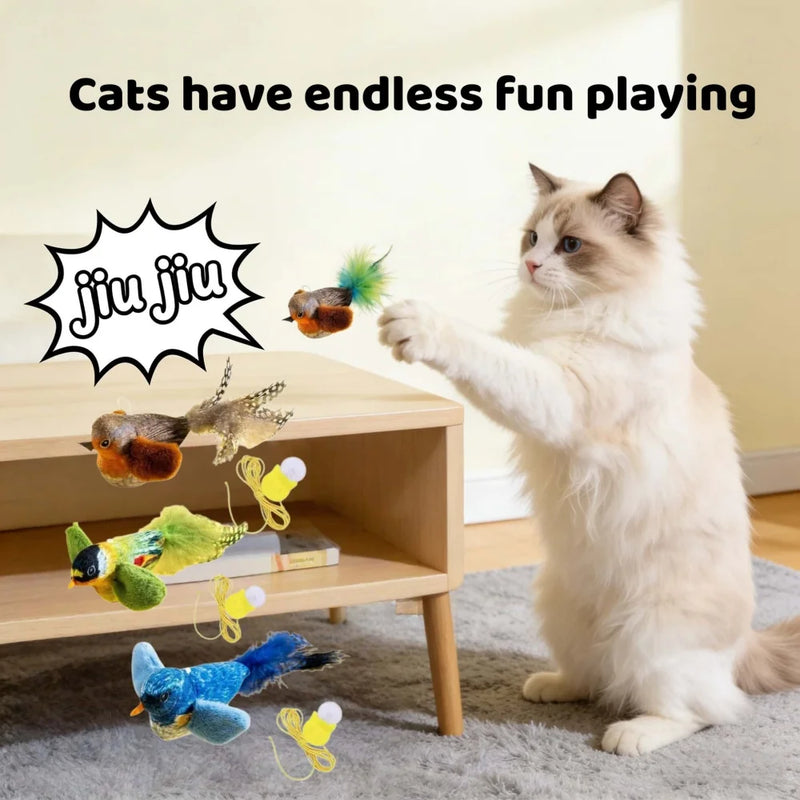Interactive Motion-Activated Bird Cat Toy with Natural Feathers