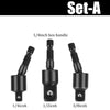 Set-A flexible drill bit extension kit showing various sizes of hex handles: 1/4 inch, 1/2 inch, and 3/8 inch.