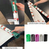 A portable wrapping paper cutter is shown in use, demonstrating its function for cutting paper.