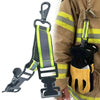 A pair of yellow and black work gloves is shown with a glove keeper clip attached to the wrist strap.
