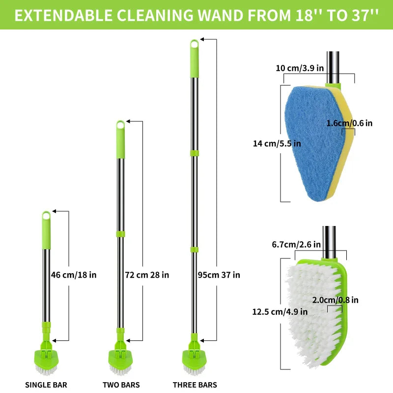 Adjustable Telescopic Cleaning Brush with Interchangeable Heads
