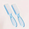A pair of light blue nail art brushes with long handles are shown against a white background.