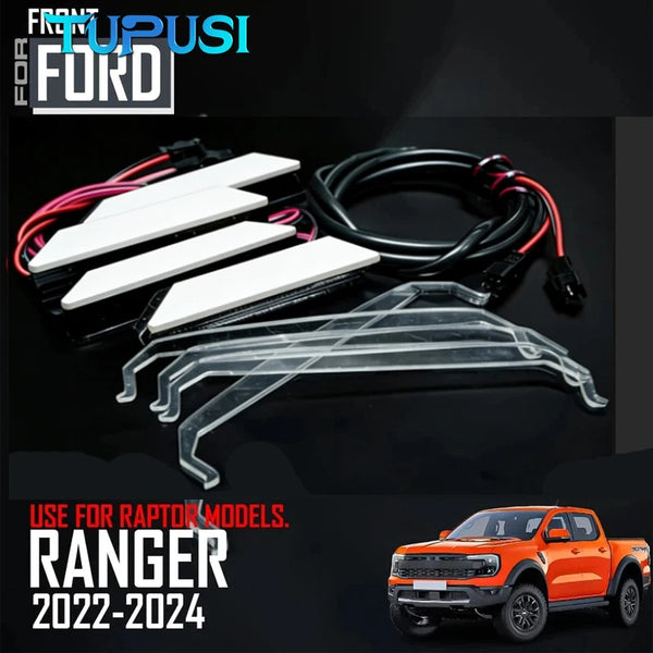 White LED grille light kit for Ford Ranger Raptor models.