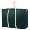 A dark green waterproof moving and storage bag with light beige straps.