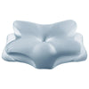 Light blue satin-like zippered cervical pillowcase with a smooth, contoured shape.