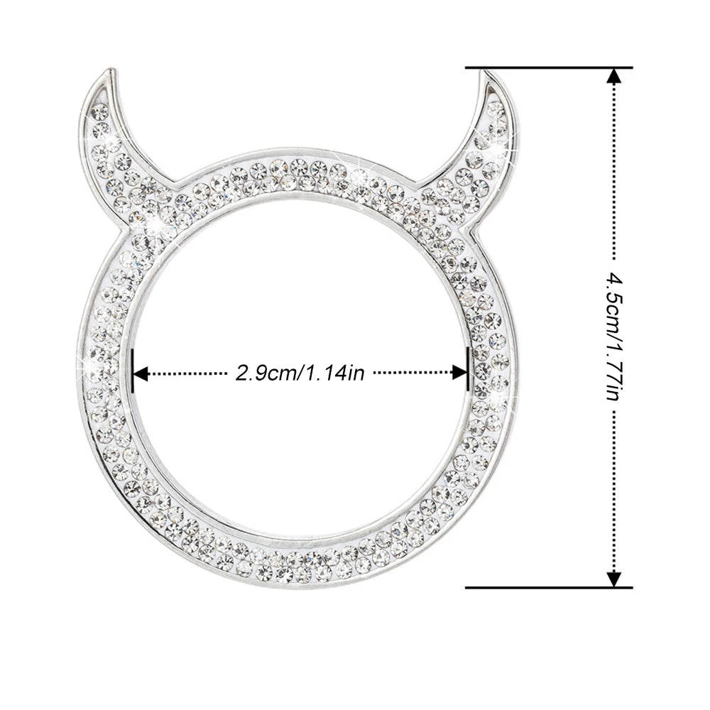 Silver crystal rhinestone ring shaped like a car ignition button with a circular design.