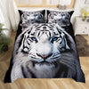 A black duvet cover set featuring a realistic tiger print with multiple heads.