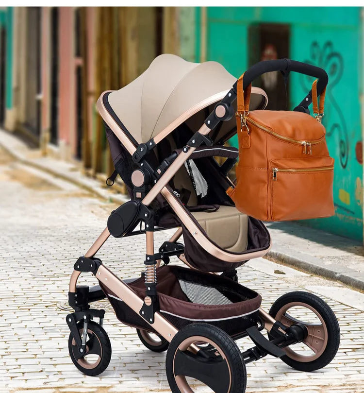 Leather-Look 20L Diaper Backpack with Stroller Straps