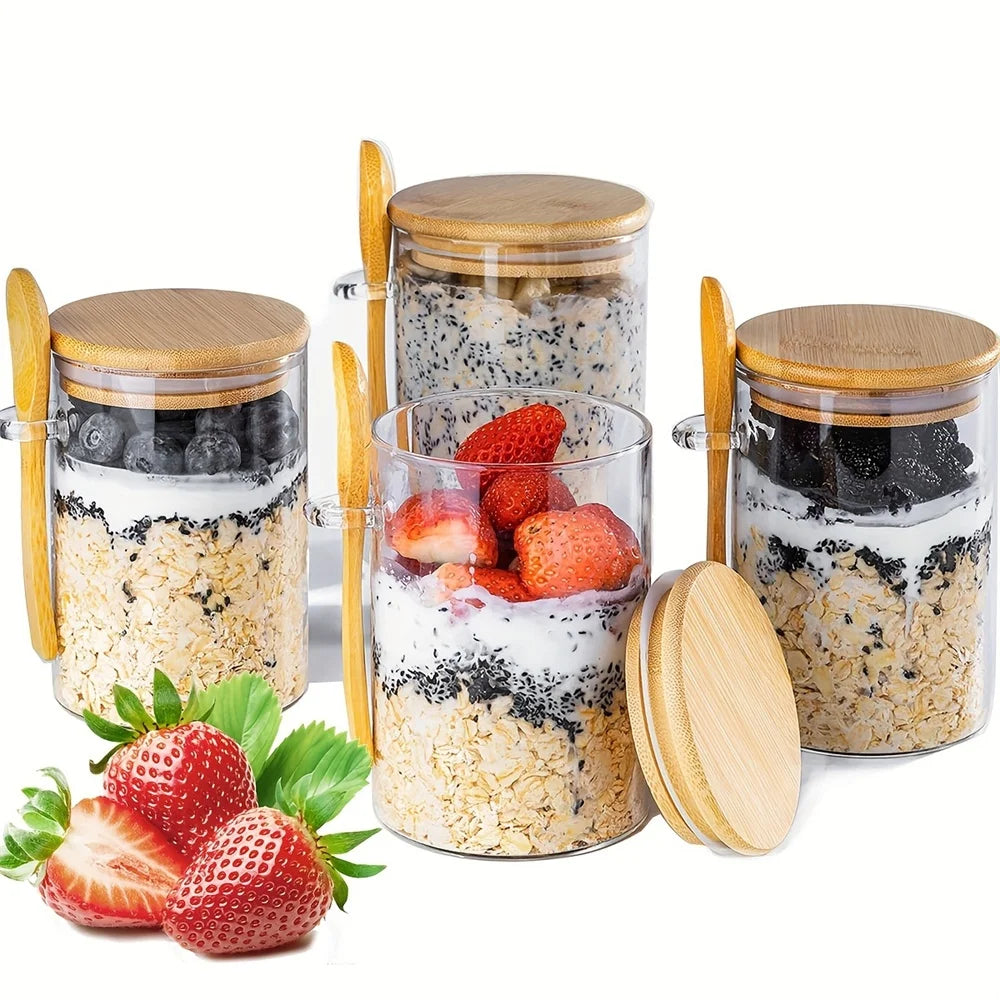 Airtight Glass Overnight Oats Jars with Spoon (16 oz)