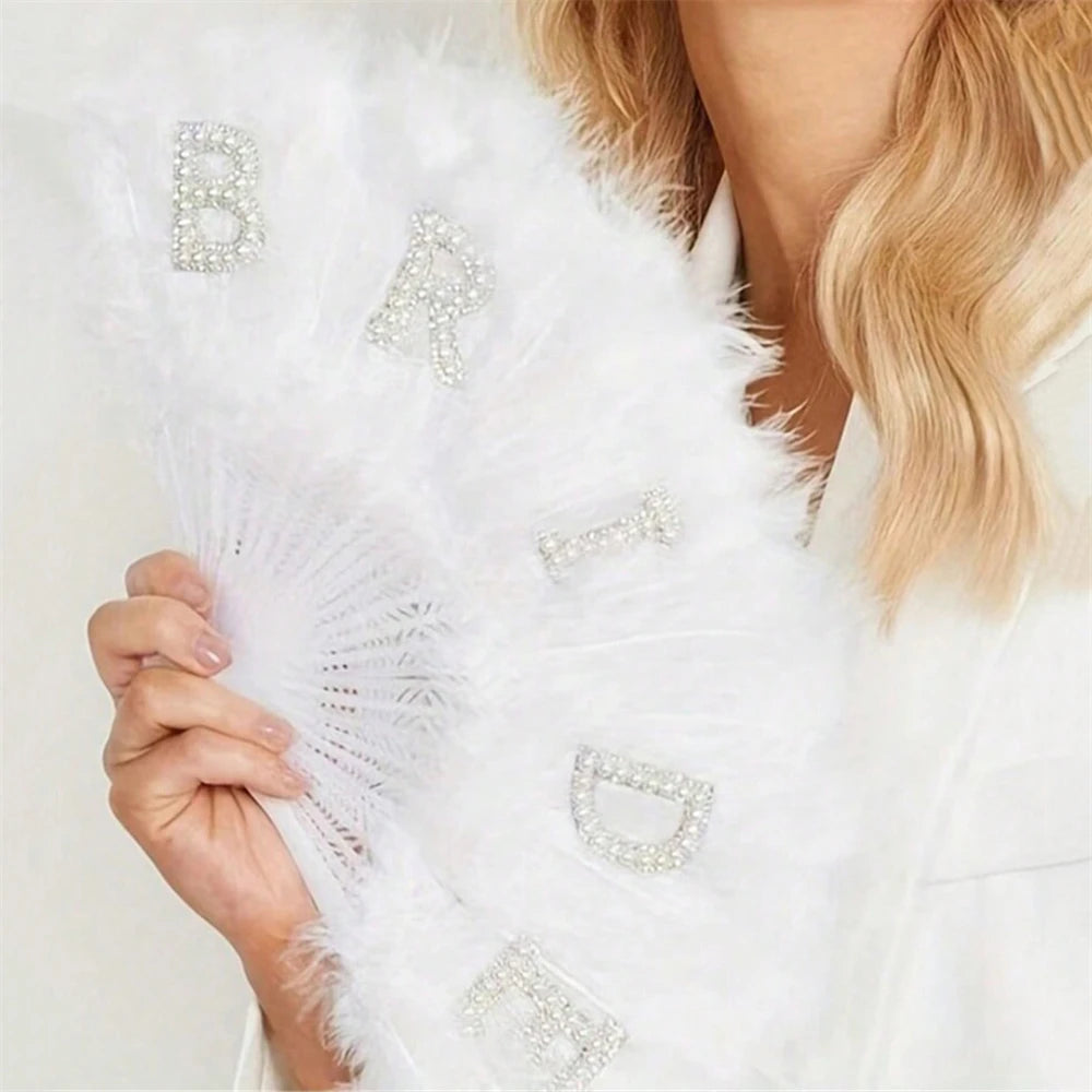 Elegant Vintage Feather Hand Fan for Weddings