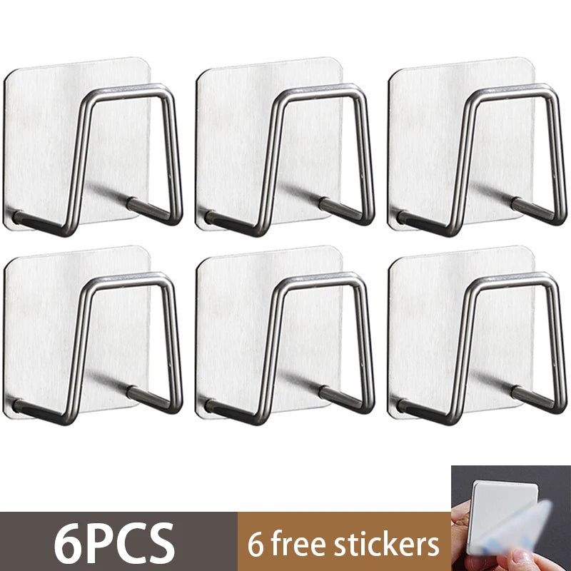 Six stainless steel sponge holders with attached stickers for kitchen sink