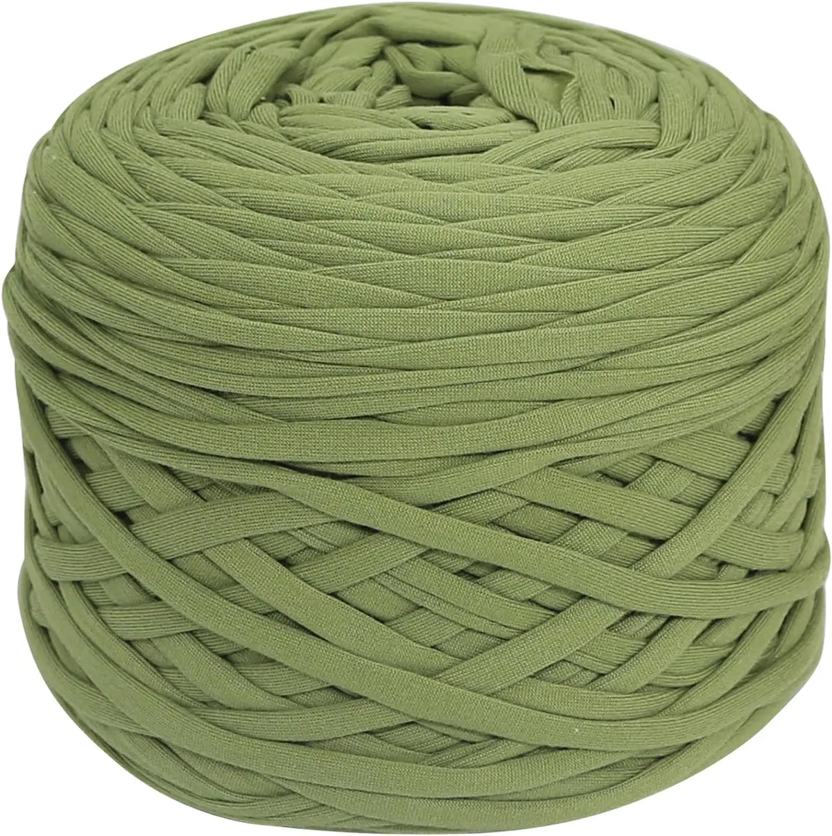 Eine Kugel dicker olivgrüner Polyester-Strang zum Stricken für Bastprojekte.