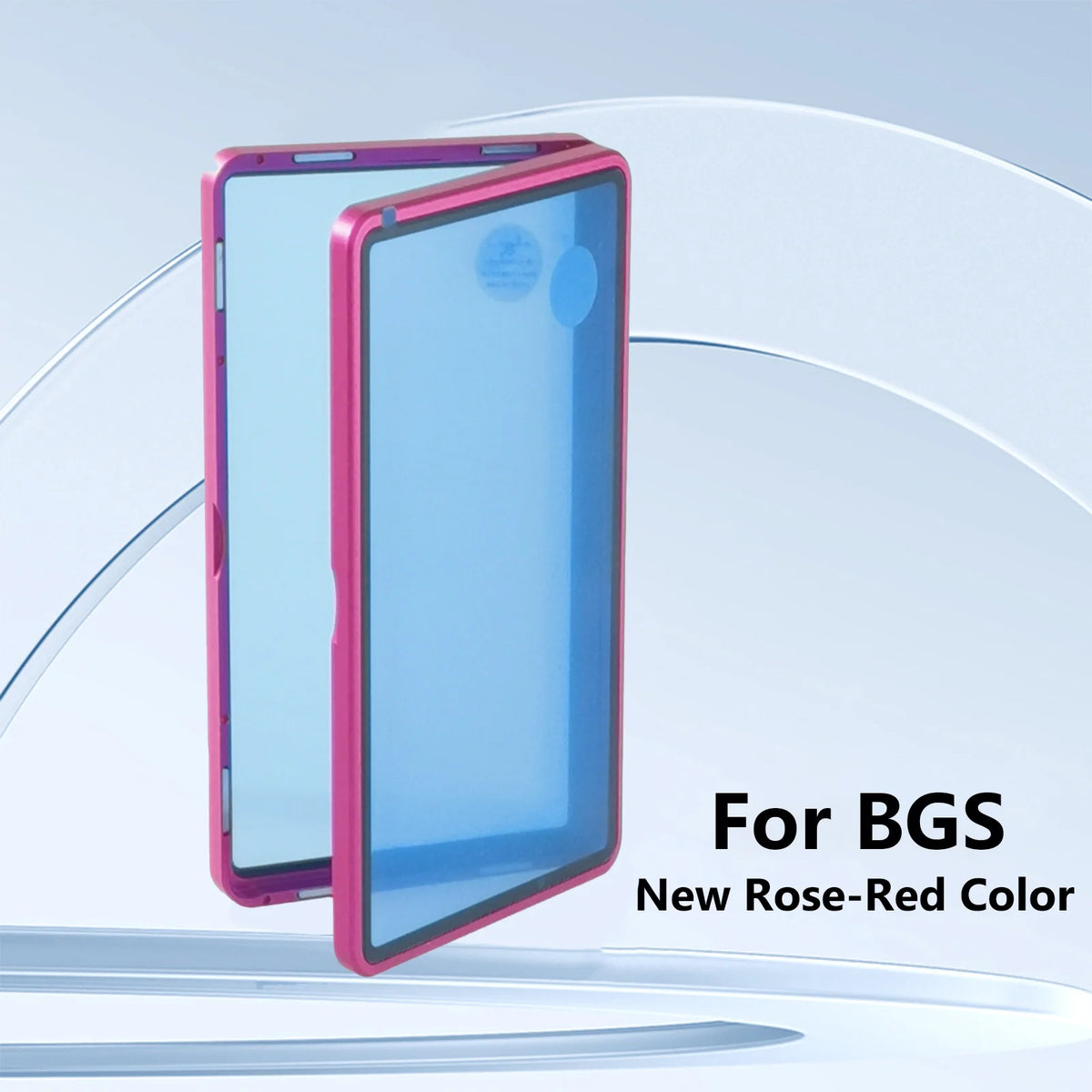 A pink protective display case for a trading card, shown in a side-by-side view.