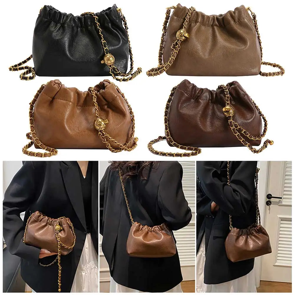 PU Leather Pleated Hobo Crossbody Bag